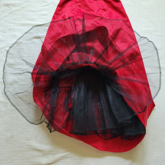 Vintage Y2K Prom Dress Formal Red Satin Strapless Ballgown Black Crinoline - Picture 2 of 8